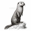 Realistic Portrait Drawing Of Otter On Log: Historical Reproduction Illustration