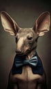 Realistic Portrait Illustration Art Showcasing Cute Aardvark wearing bow tie (Generative AI)