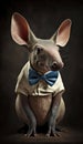 Realistic Portrait Illustration Art Showcasing Cute Aardvark wearing bow tie (Generative AI)