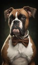 Realistic Portrait Illustration Art Showcasing Cute Boxer wearing bow tie (Generative AI) Royalty Free Stock Photo