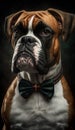 Realistic Portrait Illustration Art Showcasing Cute Boxer wearing bow tie (Generative AI) Royalty Free Stock Photo