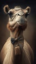 Realistic Portrait Illustration Art Showcasing Cute Camel wearing bow tie (Generative AI) Royalty Free Stock Photo