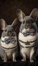 Realistic Portrait Illustration Art Showcasing Cute Chinchillas wearing bow tie (Generative AI)