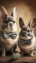 Realistic Portrait Illustration Art Showcasing Cute Chinchillas wearing bow tie (Generative AI)