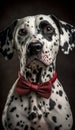 Realistic Portrait Illustration Art Showcasing Cute Dalmatian wearing bow tie (Generative AI)