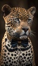 Realistic Portrait Illustration Art Showcasing Cute Jaguar wearing bow tie (Generative AI)