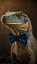 Realistic Portrait Illustration Art Showcasing Cute Komodo Dragon wearing bow tie (Generative AI)