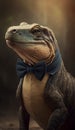 Realistic Portrait Illustration Art Showcasing Cute Komodo Dragon wearing bow tie (Generative AI)
