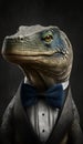 Realistic Portrait Illustration Art Showcasing Cute Komodo Dragon wearing bow tie (Generative AI)