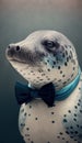 Realistic Portrait Illustration Art Showcasing Cute leopard seal wearing bow tie (Generative AI) Royalty Free Stock Photo