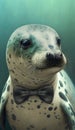 Realistic Portrait Illustration Art Showcasing Cute leopard seal wearing bow tie (Generative AI)