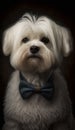 Realistic Portrait Illustration Art Showcasing Cute Maltese wearing bow tie (Generative AI)