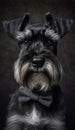 Realistic Portrait Illustration Art Showcasing Cute Miniature Schnau wearing bow tie (Generative AI)