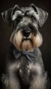 Realistic Portrait Illustration Art Showcasing Cute Standard Schnau wearing bow tie (Generative AI)