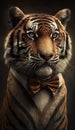 Realistic Portrait Illustration Art Showcasing Cute Tiger wearing bow tie (Generative AI) Royalty Free Stock Photo