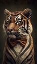 Realistic Portrait Illustration Art Showcasing Cute Tiger wearing bow tie (Generative AI) Royalty Free Stock Photo