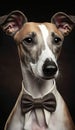 Realistic Portrait Illustration Art Showcasing Cute Whippet wearing bow tie (Generative AI)