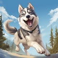 Realistic Portrait Of A Joyful Husky Running In The Woods