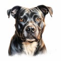Realistic Portrait Painting Of Black Pit Bull - Detailed And Colored Cartoon Style Royalty Free Stock Photo