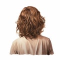 Realistic Portrait Painting: Detailed Rear View Illustration With Wavy Brown Wig