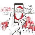 A realistic portrait of Santa Claus calling using smartphone screen.
