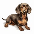 Realistic Portrait Of A Sitting Dachshund Dog With Detailed Shading