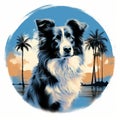 Realistic Portrait Of A Tailless Border Collie At Palm Beach Royalty Free Stock Photo