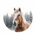 Realistic Portrait Of Welsh Pony Against Snowy Boreal Forest