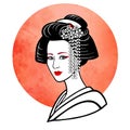 Realistic portrait of the young Japanese girl an ancient hairstyle. Geisha, maiko, princess. Royalty Free Stock Photo