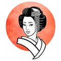 Realistic portrait of the young Japanese girl an ancient hairstyle. Geisha, maiko, princess.