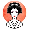 Realistic portrait of the young Japanese girl an ancient hairstyle. Geisha, maiko, princess. Royalty Free Stock Photo