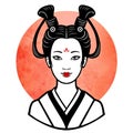 Realistic portrait of the young Japanese girl an ancient hairstyle. Geisha, maiko, princess.