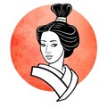 Realistic portrait of the young Japanese girl an ancient hairstyle. Geisha, maiko, princess. Royalty Free Stock Photo