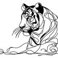 A realistic portrayal of a tiger taking a rest on the ground, depicted in a simple sketch.