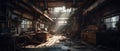 Realistic Post Apocalypse Landscape illustration - abandoned large factory floor