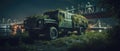 Realistic Post Apocalypse Landscape illustration - abandoned military Truck in Brooklyn
