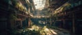 Realistic Post Apocalypse Landscape illustration - abandoned shopping mall at day