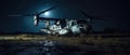 Realistic Post Apocalypse Landscape illustration - abandoned tiltrotor osprey 2 an night airfield