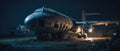 Realistic Post Apocalypse Landscape illustration - abandoned war plane an night airfield