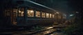 Realistic Post Apocalypse Landscape illustration - metro railway carriage, moonlight