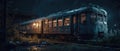 Realistic Post Apocalypse Landscape illustration - metro railway carriage under moonlight rain