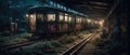 Realistic Post Apocalypse Landscape illustration - metro railway carriage under moonlight