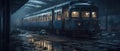 Realistic Post Apocalypse Landscape illustration - metro railway carriage under moonlight