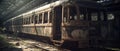 Realistic Post Apocalypse Landscape - subway train at station, close view