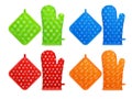 Realistic potholders. 3d fireproof gloves kitchen mittens mockup, mitt potholder for hand cooking baking on heated oven