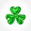 Realistic precious emerald jewel clover leaf. Shamrock three leaves. Royalty Free Stock Photo