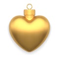Realistic premium Christmas toy glossy golden metallic heart shape with loop for hanging vector