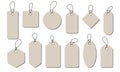 Realistic price tag set. Price tag collection. Paper labels set. Blank cardboard price tags. Set of sale tags and labels. Vector Royalty Free Stock Photo