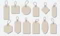 Realistic price tag set. Price tag collection. Paper labels set. Blank cardboard price tags. Set of sale tags and labels. Vector