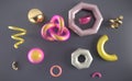 Realistic primitives on background. Spheres, torus, tubes, cone Royalty Free Stock Photo